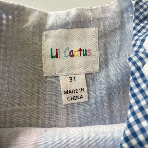 Lobster Embroidered in Red on Navy and White Checkered Overalls Longall 3T  - Picture 5 of 7